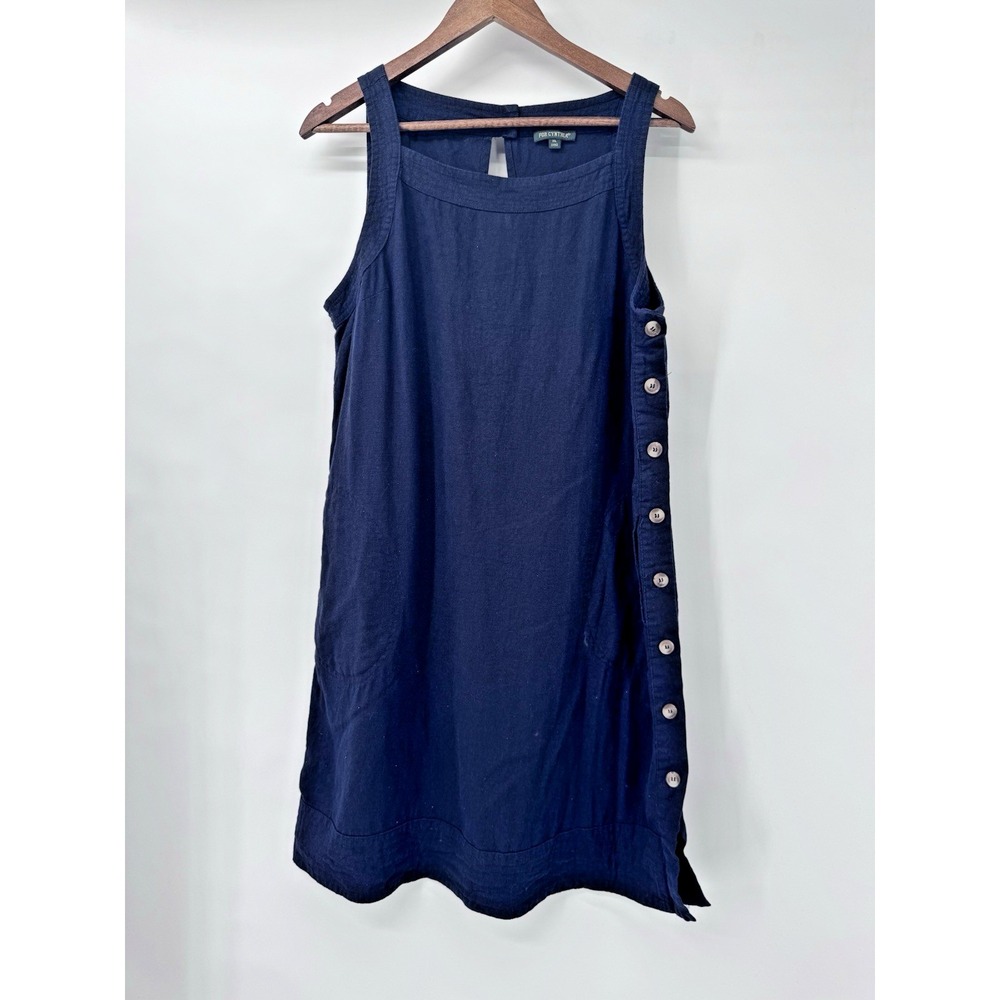 For Cynthia Linen Jumper‎ Dress Blue Side Button lagenlook resort nautical beach